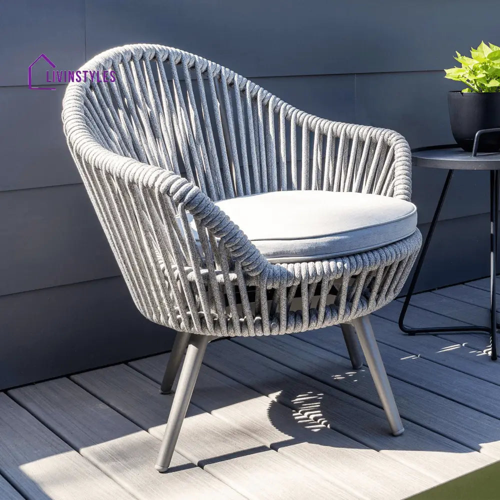 Faux Outdoor Patio Seating Set 2 Chairs and 1 Table Setc(Grey) Braided & Rope - Coffee Table Sets