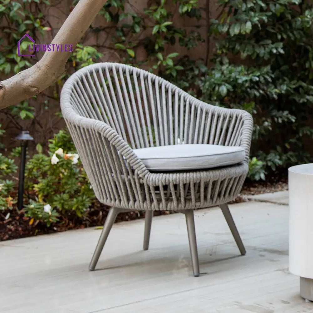 Faux Outdoor Patio Seating Set 2 Chairs and 1 Table Setc(Grey) Braided & Rope - Coffee Table Sets