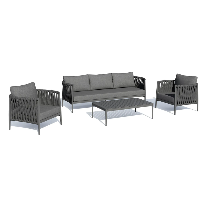 Pablo Outdoor Garden Balcony Sofa Set 3 Seater, 2 Single seater and 1 Table Set Braid & Rope (Dark Grey)