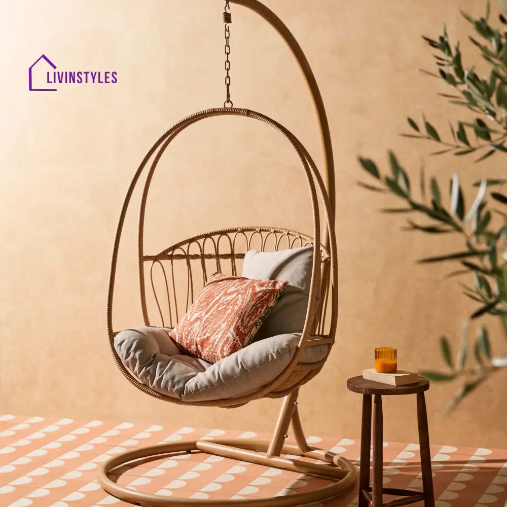 Felice Single Seater Hanging Swing With Stand For Balcony Garden (Honey) - Swings