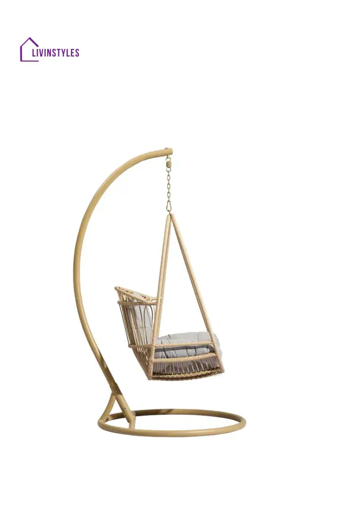 Felice Single Seater Hanging Swing With Stand For Balcony Garden (Honey) - Swings