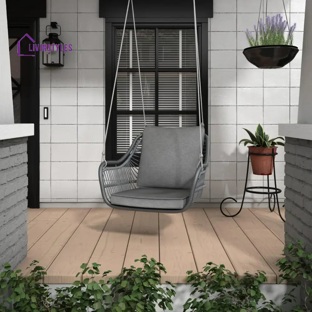 Felice Single Seater Hanging Swing Without Stand For Balcony Garden Swing (Grey) - Swings