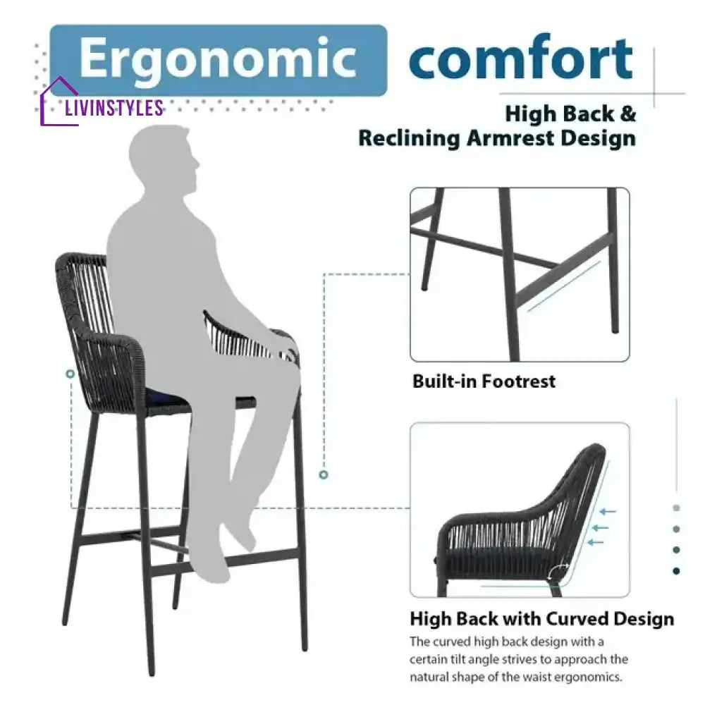 Feliciano Outdoor Patio Seating Set 2 Chairs Set Braided And Rope - Bar Sets