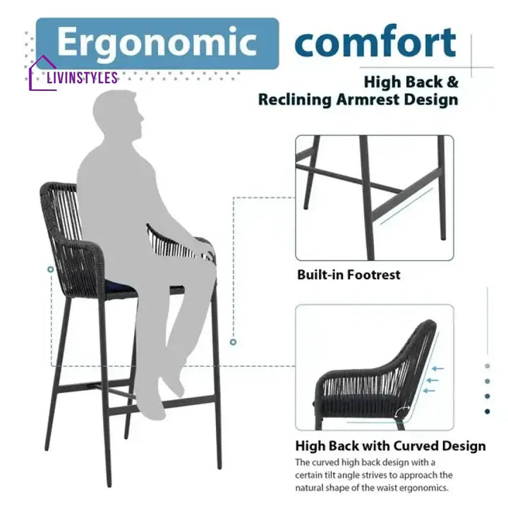 Feliciano Outdoor Patio Seating Set 2 Chairs Set Braided And Rope - Bar Sets
