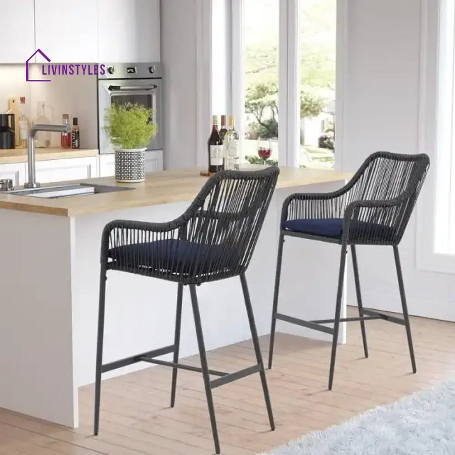 Feliciano Outdoor Patio Seating Set 2 Chairs Set Braided And Rope - Black - Bar Sets