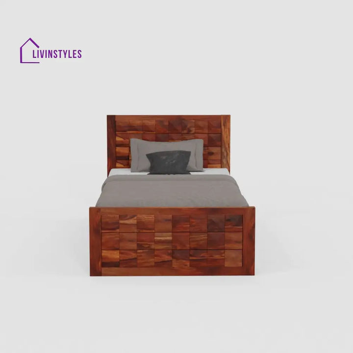Felisa Solid Sheesham Wood Single Bed With One Drawer (Natural Finish) Bed