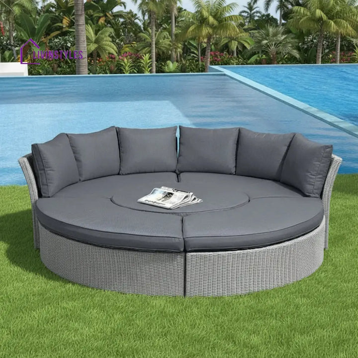 Femia Outdoor Poolside Sunbed With Cushion Daybed (Grey) - Sunbed