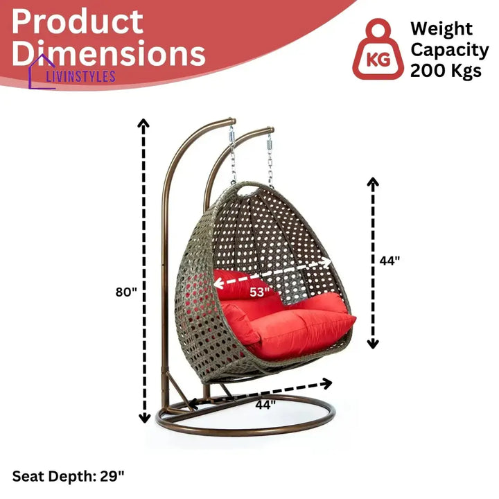 Fen Double Seater Hanging Swing Chair (Dark Brown/Red) Swing