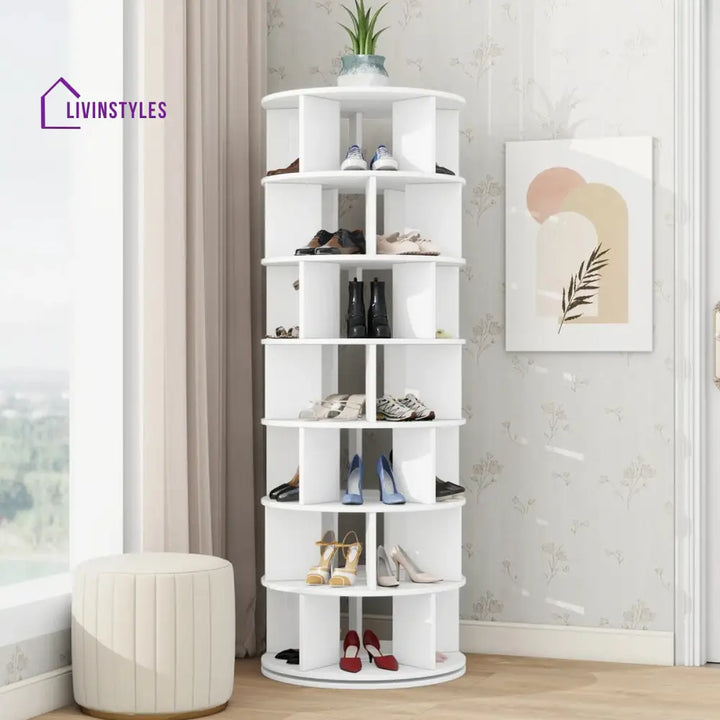 Feodora Engineered Wood Rotating Shoe Rack for Home