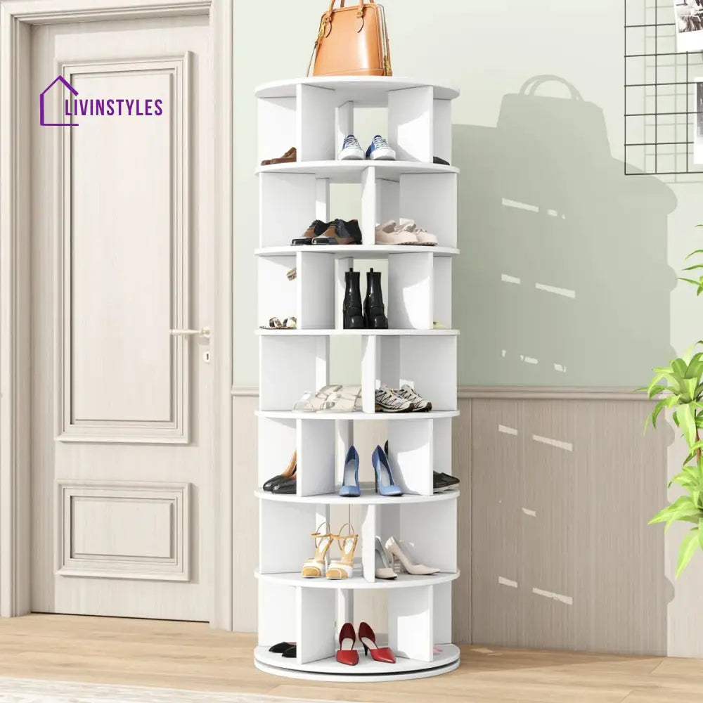 Feodora Engineered Wood Rotating Shoe Rack for Home