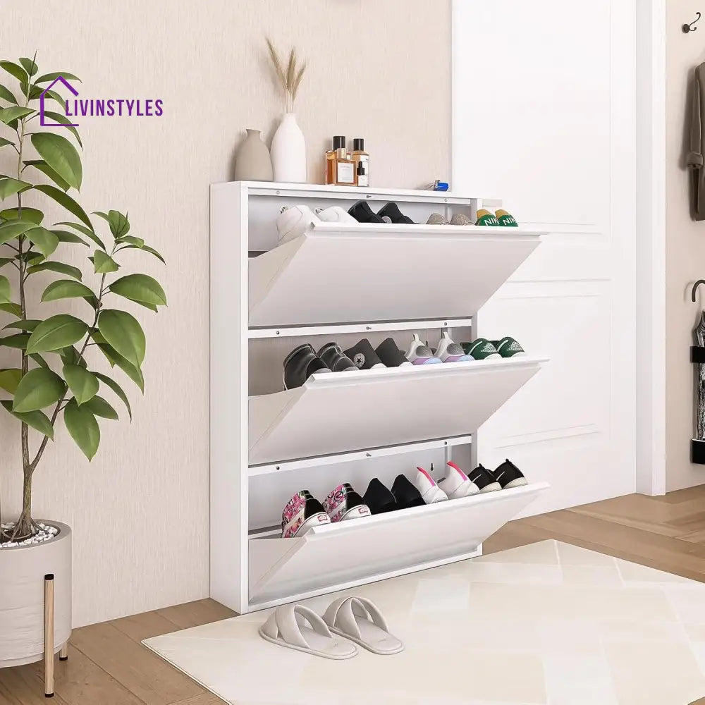Feodora White Metal Shoe Rack | Slim Shoe Rack for Home | Wall Mounted Shoe Rack