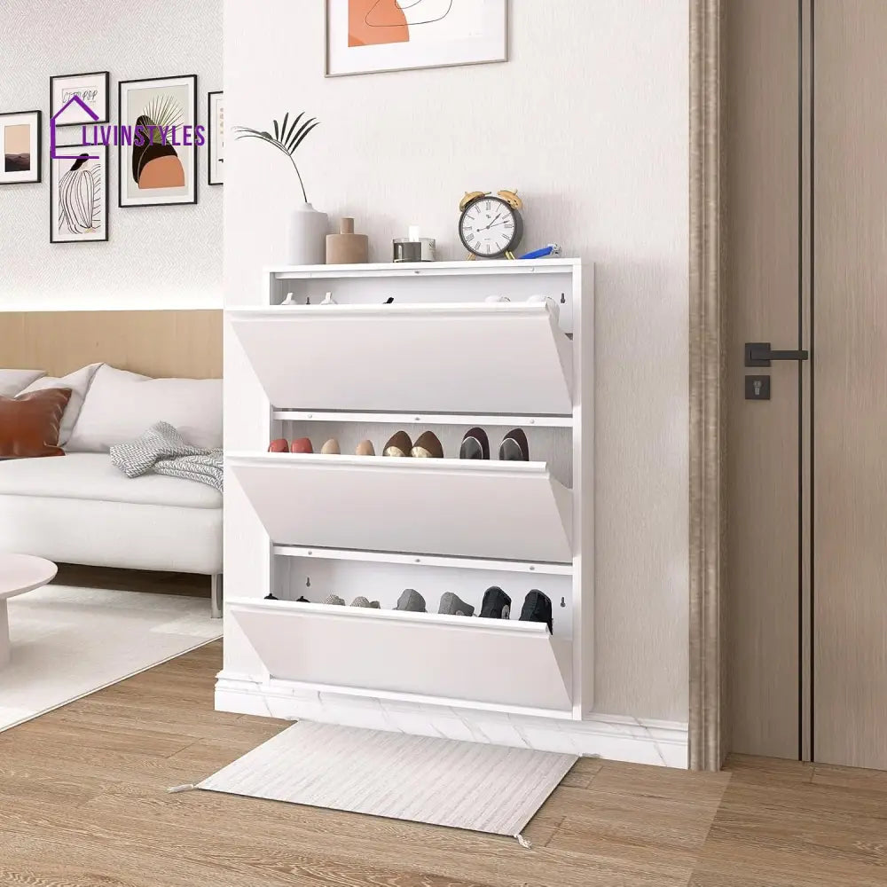 Feodora White Metal Shoe Rack | Slim Shoe Rack for Home | Wall Mounted Shoe Rack