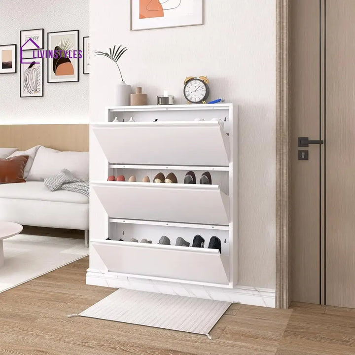 Feodora White Metal Shoe Rack | Slim Shoe Rack for Home | Wall Mounted Shoe Rack