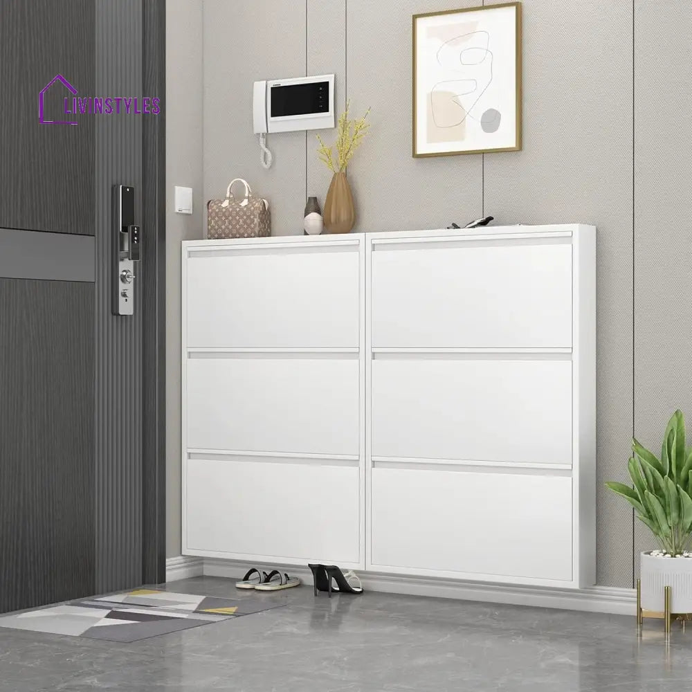 Feodora White Metal Shoe Rack | Slim Shoe Rack for Home | Wall Mounted Shoe Rack