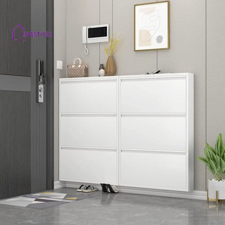 Feodora White Metal Shoe Rack | Slim Shoe Rack for Home | Wall Mounted Shoe Rack
