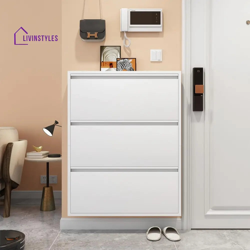 Feodora White Metal Shoe Rack | Slim Shoe Rack for Home | Wall Mounted Shoe Rack
