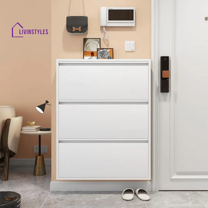 Feodora White Metal Shoe Rack | Slim Shoe Rack for Home | Wall Mounted Shoe Rack