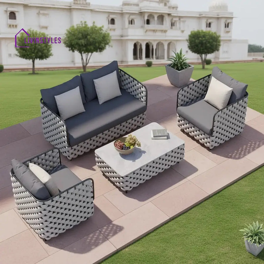 Fepel Outdoor Garden Balcony Sofa Set 2 Seater 2 Single seater and 1 Center Table Set Braid & Rope (Grey) - Sofa Sets