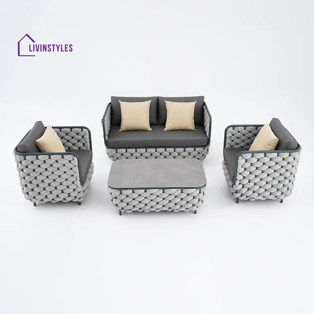Fepel Outdoor Garden Balcony Sofa Set 2 Seater 2 Single seater and 1 Center Table Set Braid & Rope (Grey) - Sofa Sets