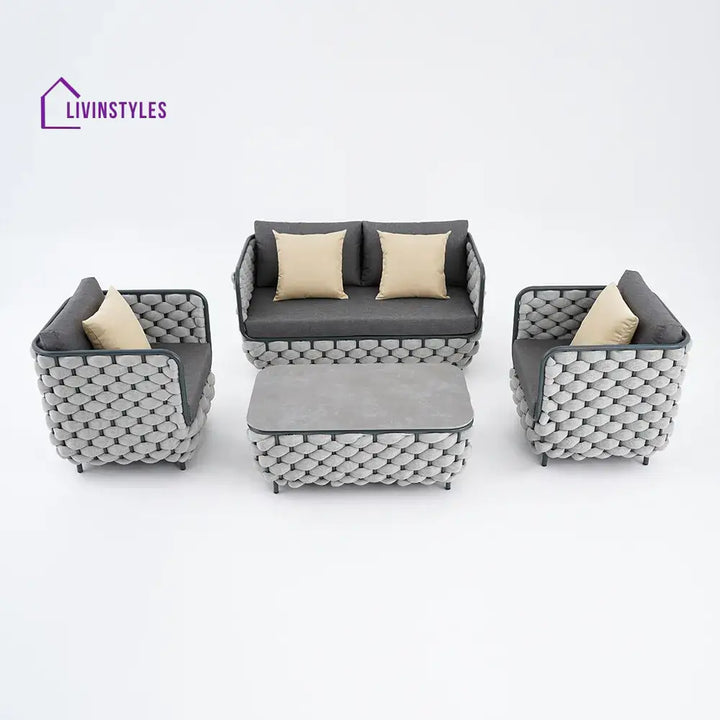 Fepel Outdoor Garden Balcony Sofa Set 2 Seater 2 Single seater and 1 Center Table Set Braid & Rope (Grey) - Sofa Sets
