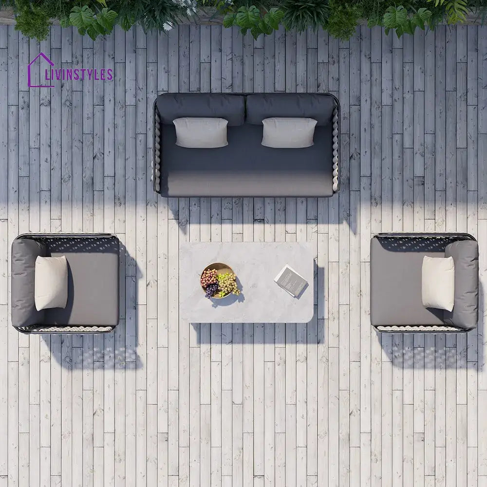 Fepel Outdoor Garden Balcony Sofa Set 2 Seater 2 Single seater and 1 Center Table Set Braid & Rope (Grey) - Sofa Sets