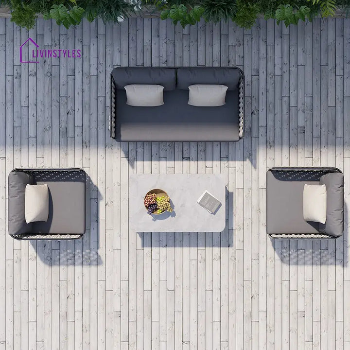 Fepel Outdoor Garden Balcony Sofa Set 2 Seater 2 Single seater and 1 Center Table Set Braid & Rope (Grey) - Sofa Sets