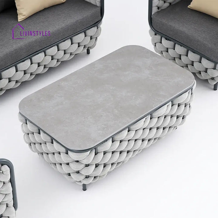 Fepel Outdoor Garden Balcony Sofa Set 2 Seater 2 Single seater and 1 Center Table Set Braid & Rope (Grey) - Sofa Sets