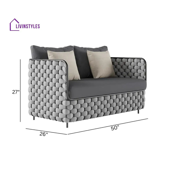 Fepel Outdoor Garden Balcony Sofa Set 2 Seater 2 Single seater and 1 Center Table Set Braid & Rope (Grey) - Sofa Sets