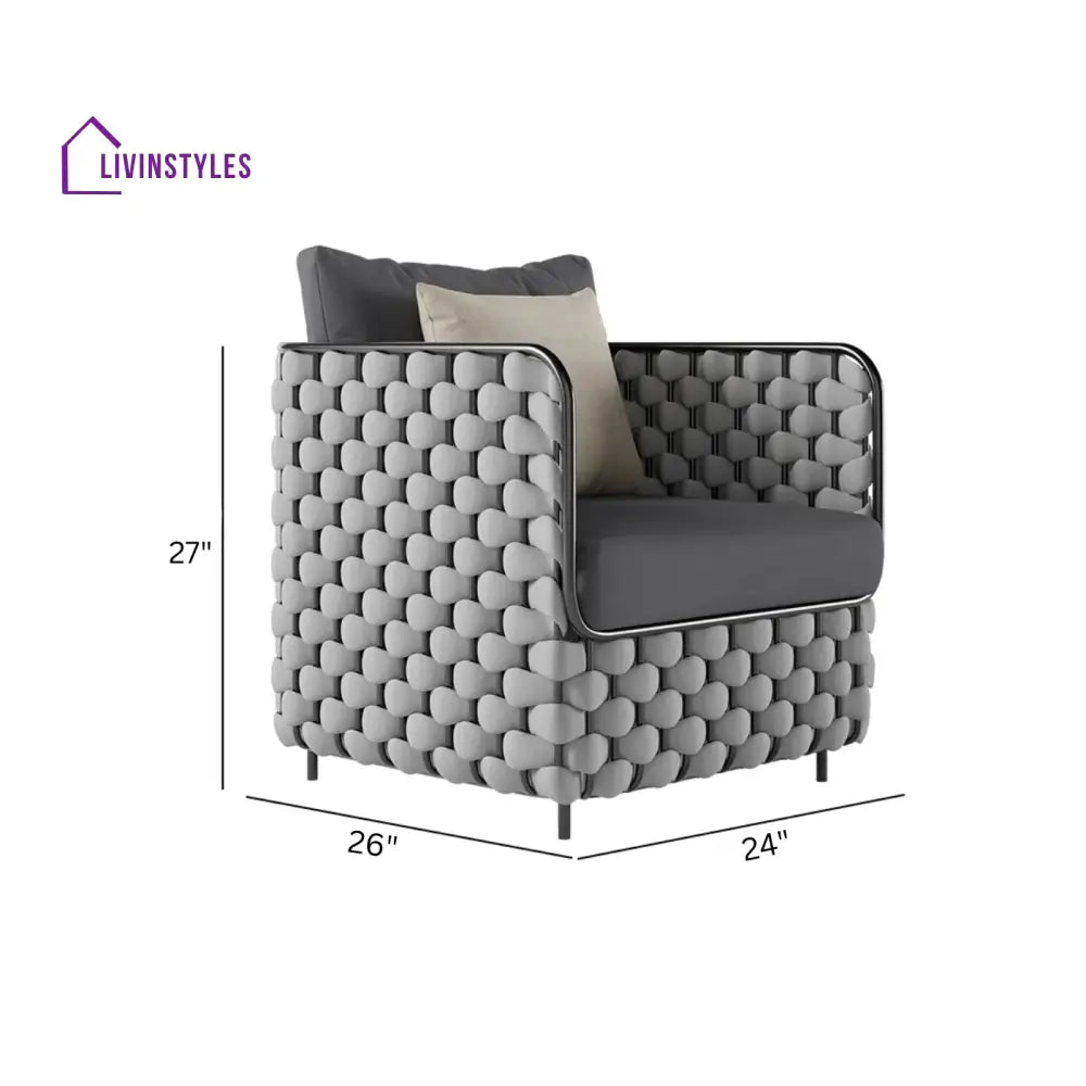Fepel Outdoor Garden Balcony Sofa Set 2 Seater 2 Single seater and 1 Center Table Set Braid & Rope (Grey) - Sofa Sets