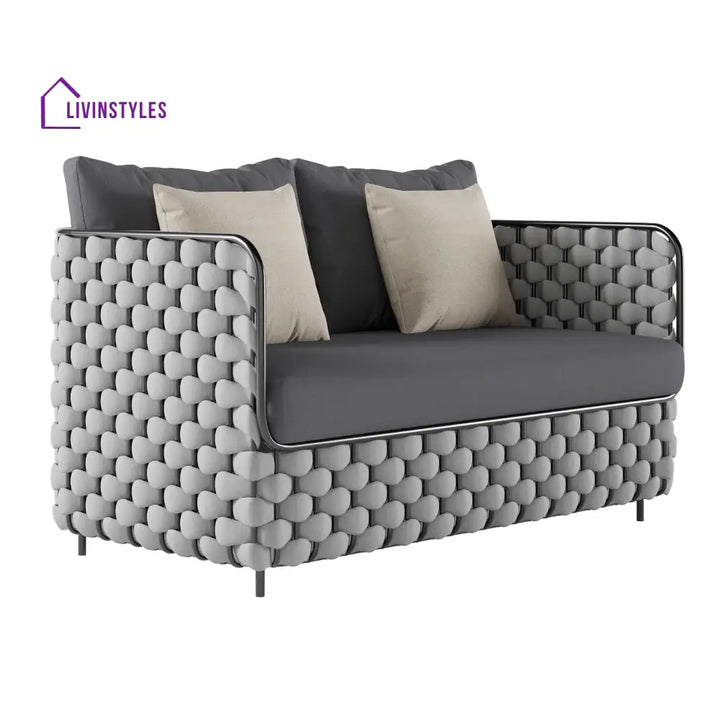 Fepel Outdoor Garden Balcony Sofa Set 2 Seater 2 Single seater and 1 Center Table Set Braid & Rope (Grey) - Sofa Sets