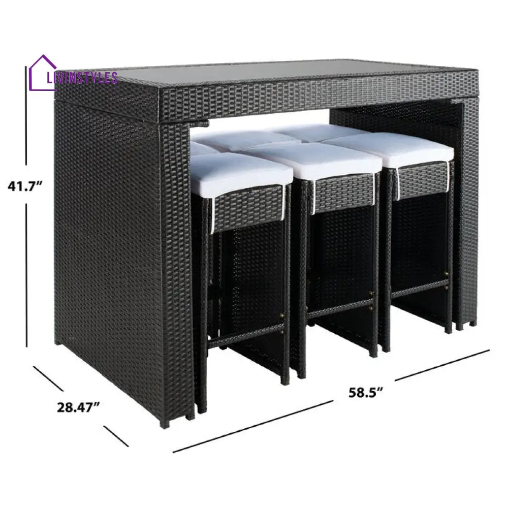 Ferdi Outdoor Patio Bar Sets 6 Stools and 1 Table (Black) - Bar Sets