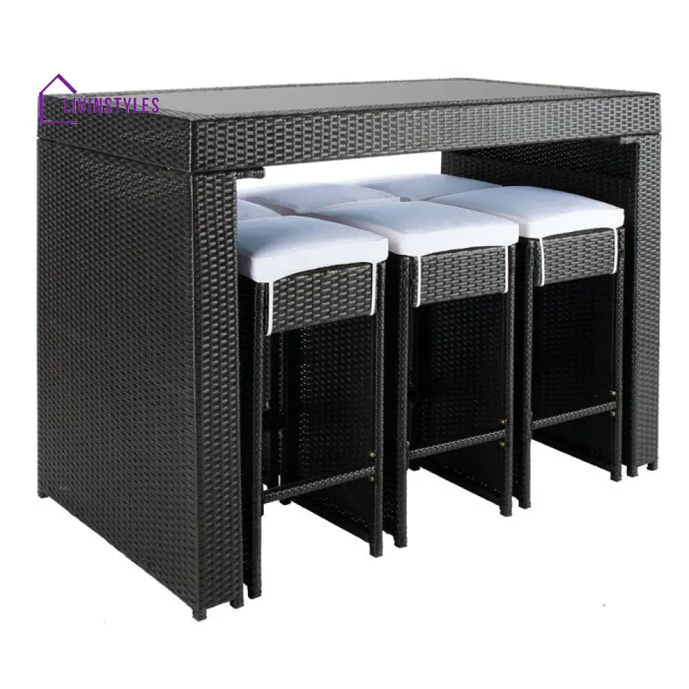 Ferdi Outdoor Patio Bar Sets 6 Stools and 1 Table (Black) - Bar Sets