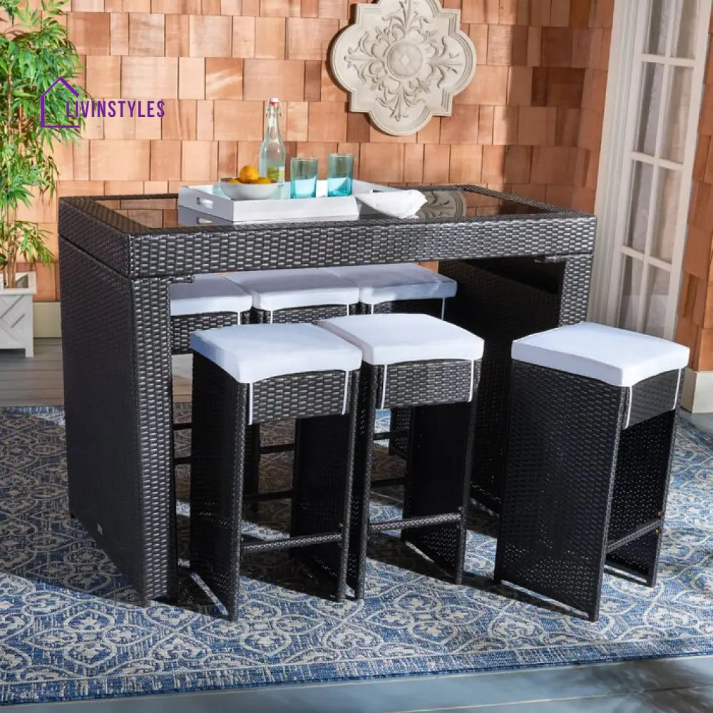 Ferdi Outdoor Patio Bar Sets 6 Stools and 1 Table (Black) - Bar Sets