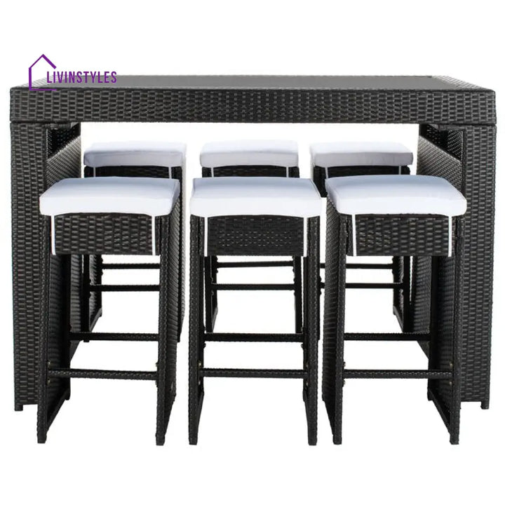 Ferdi Outdoor Patio Bar Sets 6 Stools and 1 Table (Black) - Bar Sets