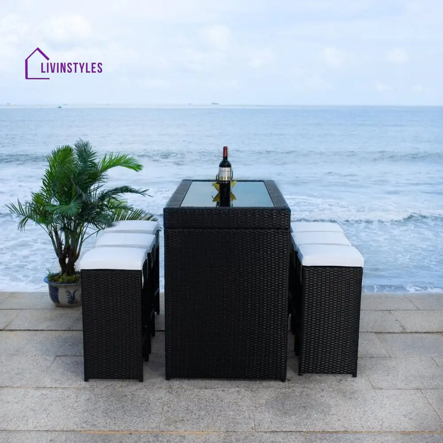 Ferdi Outdoor Patio Bar Sets 6 Stools and 1 Table (Black) - Bar Sets