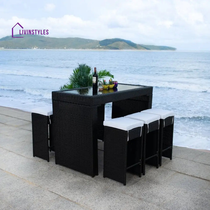 Ferdi Outdoor Patio Bar Sets 6 Stools and 1 Table (Black) - Bar Sets