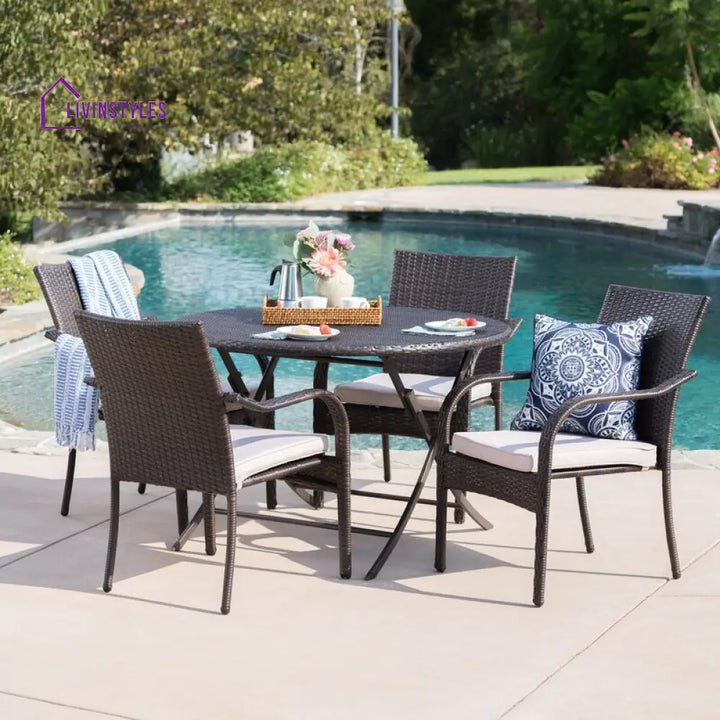 Ferdinando Outdoor Patio Dining Set 4 Chairs and 1 Table (Brown) - Dining sets