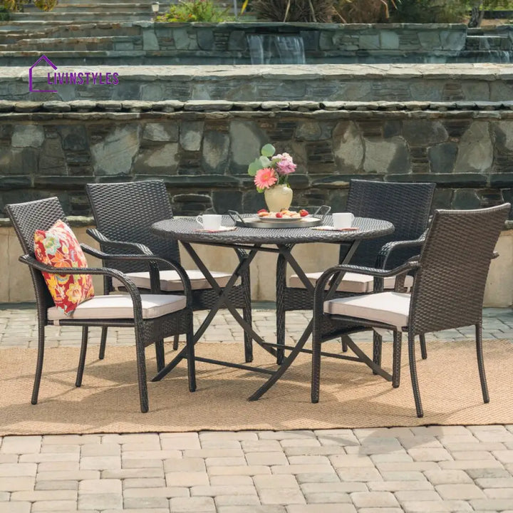 Ferdinando Outdoor Patio Dining Set 4 Chairs and 1 Table (Brown) - Dining sets