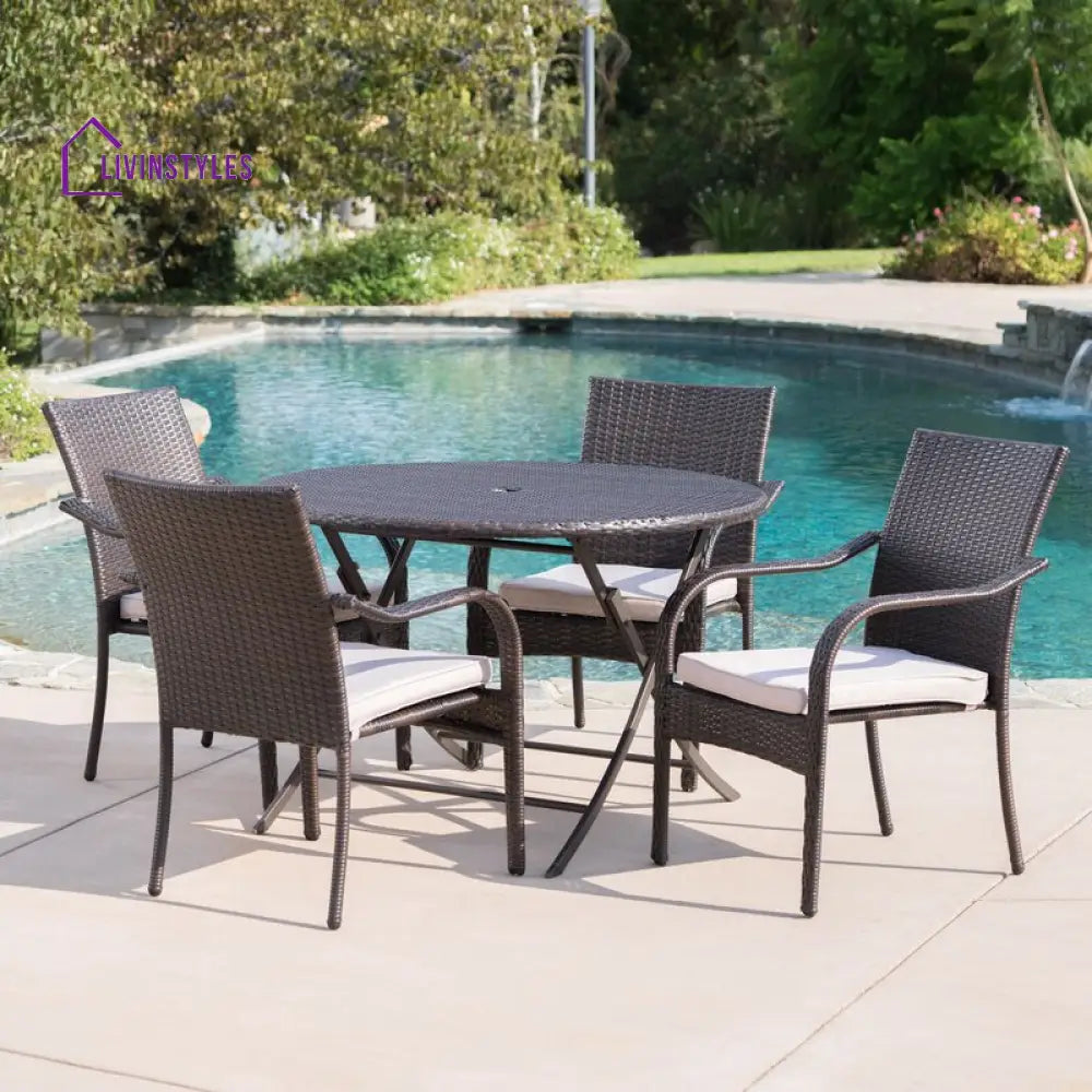 Ferdinando Outdoor Patio Dining Set 4 Chairs and 1 Table (Brown) - Dining sets