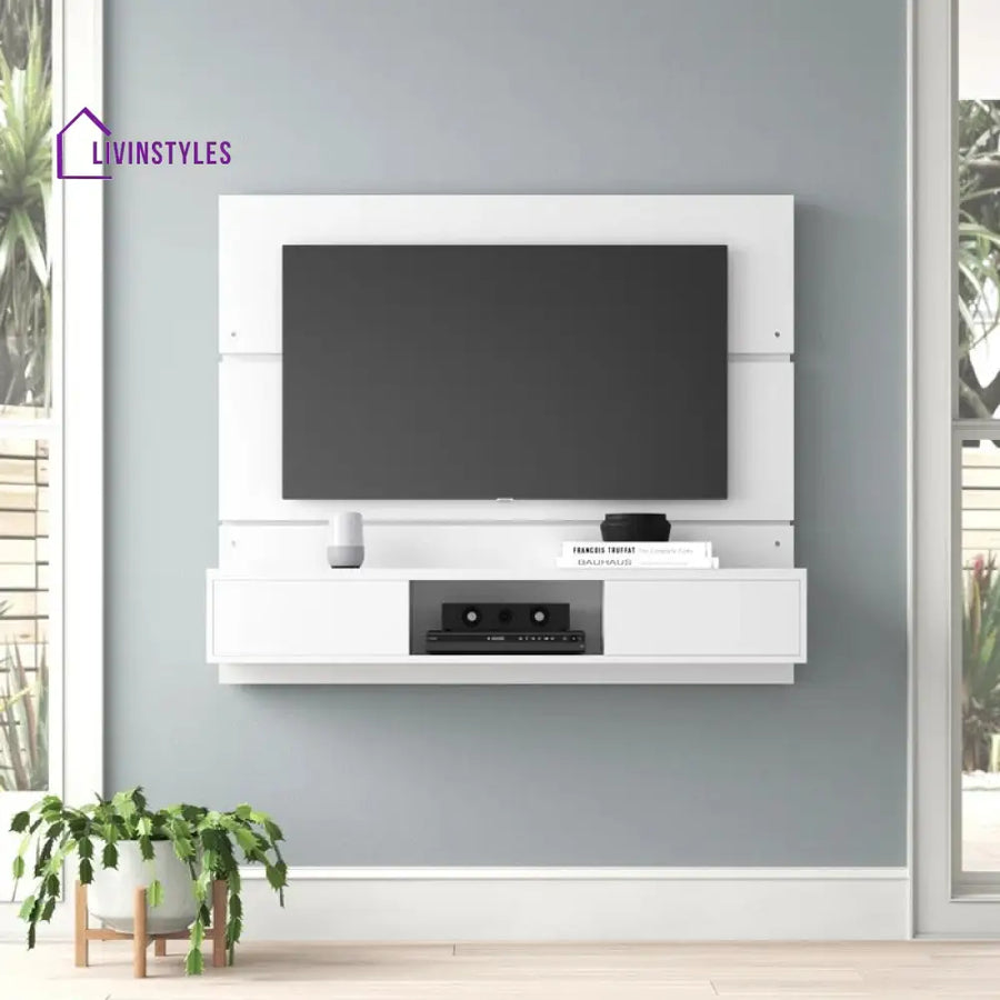 Fern Wall Mounted White Finish Tv Unit Stand for Living Room