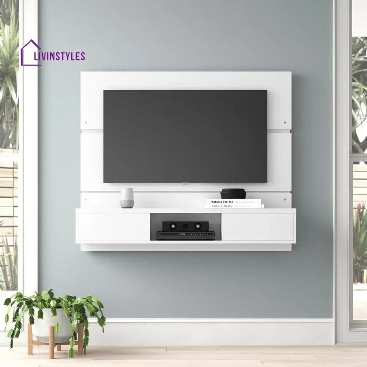 Fern Wall Mounted White Finish Tv Unit Stand for Living Room