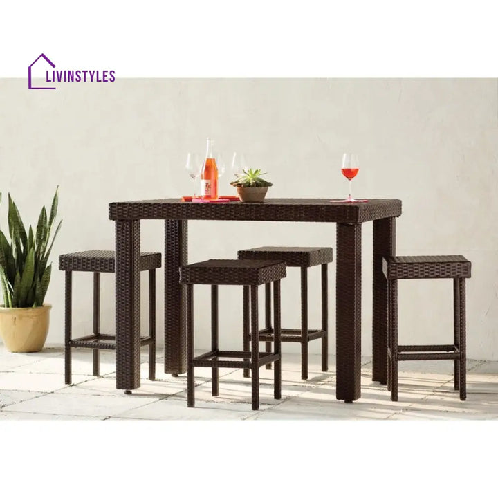 Ferri Outdoor Patio Bar Sets 4 Stools and 1 Table (Brown) - Bar Sets