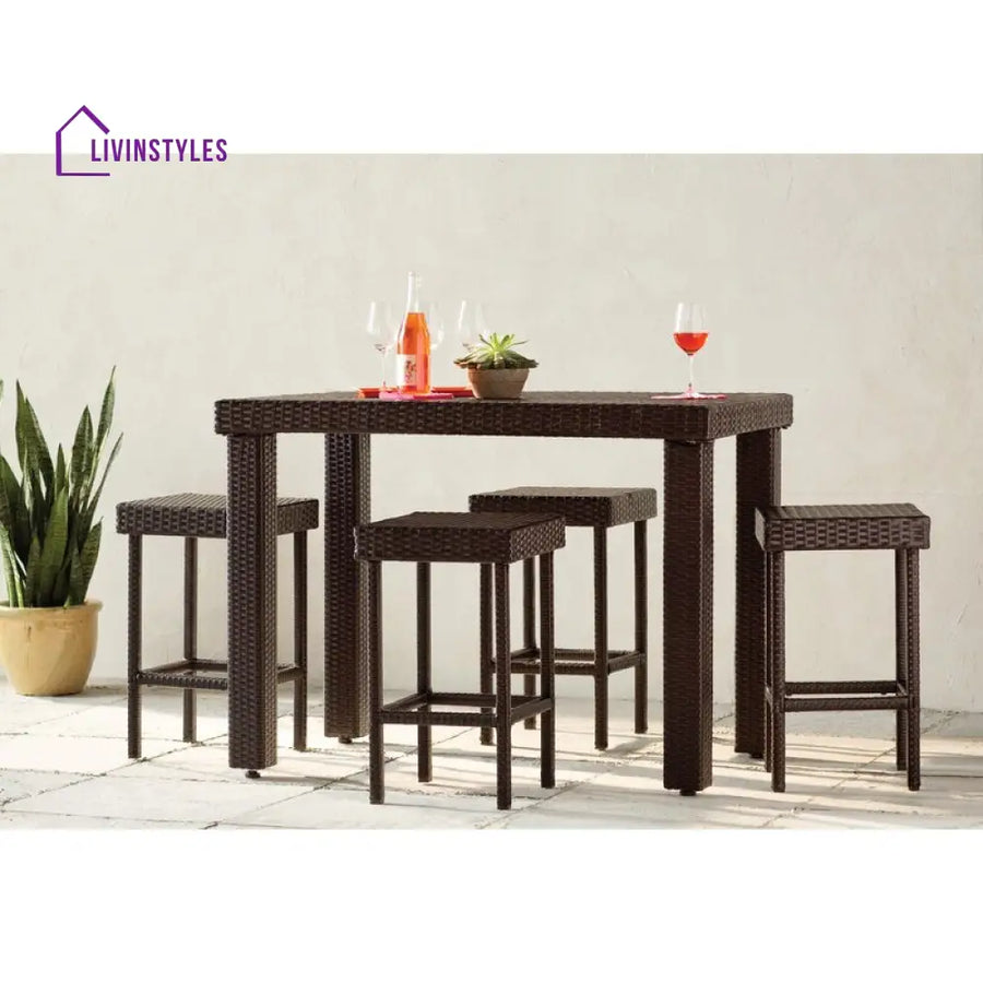 Ferri Outdoor Patio Bar Sets 4 Stools and 1 Table (Brown) - Bar Sets