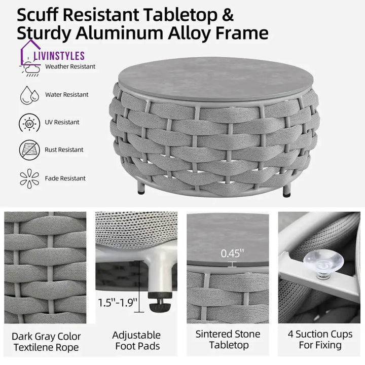 Fiae Outdoor Patio Seating Set 2 Chairs and 1 Table Set (Light Grey) Braided & Rope - Coffee Table Sets