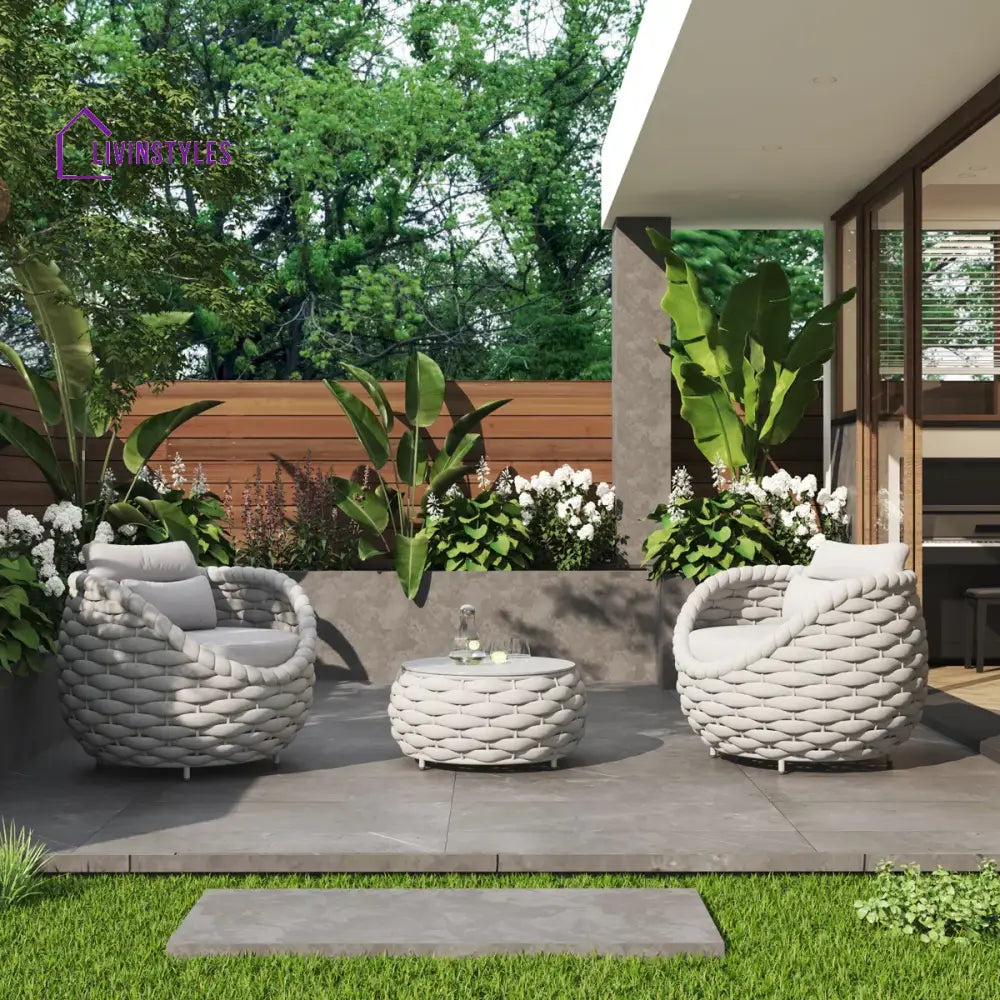 Fiae Outdoor Patio Seating Set 2 Chairs and 1 Table Set (Light Grey) Braided & Rope - Coffee Table Sets