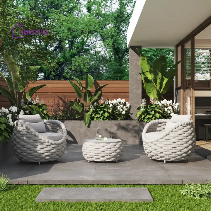 Fiae Outdoor Patio Seating Set 2 Chairs and 1 Table Set (Light Grey) Braided & Rope - Coffee Table Sets