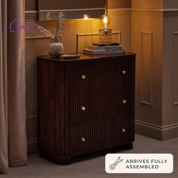 Fidel Mango Wood 3 Drawer Chest - Walnut Chest of Drawers