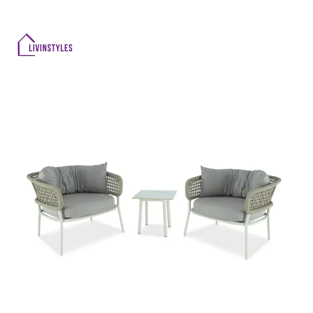 Fidel Outdoor Patio Seating Set 2 Chairs and 1 Table Set (Grey) Braided & Rope - Coffee Table Sets