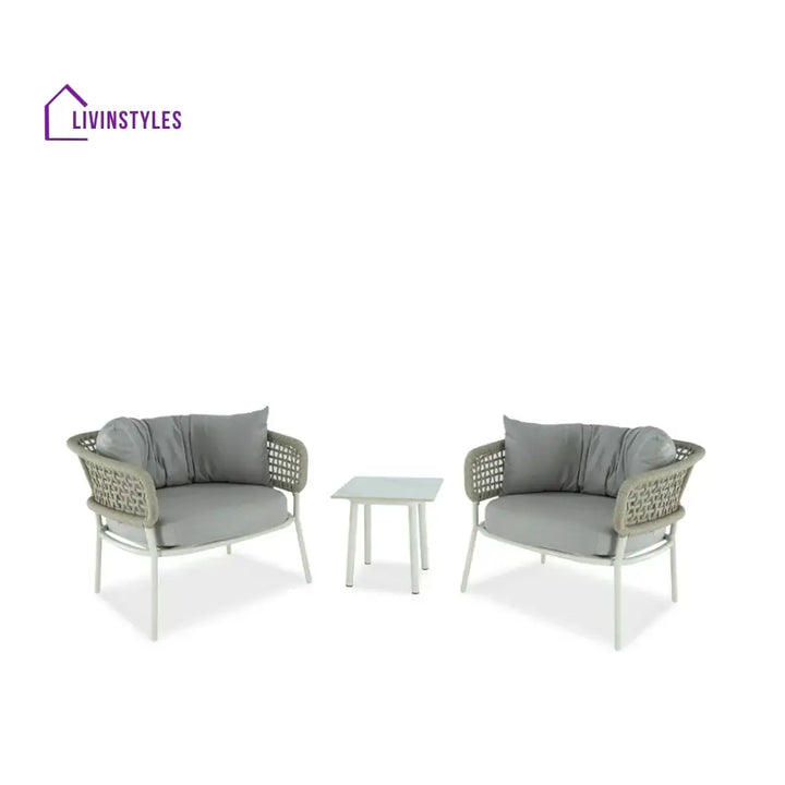 Fidel Outdoor Patio Seating Set 2 Chairs and 1 Table Set (Grey) Braided & Rope - Coffee Table Sets
