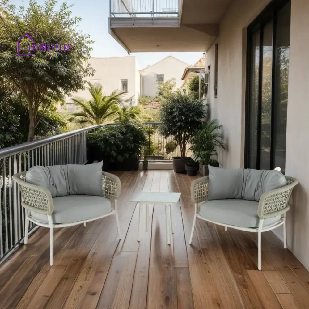 Fidel Outdoor Patio Seating Set 2 Chairs and 1 Table Set (Grey) Braided & Rope - Coffee Table Sets
